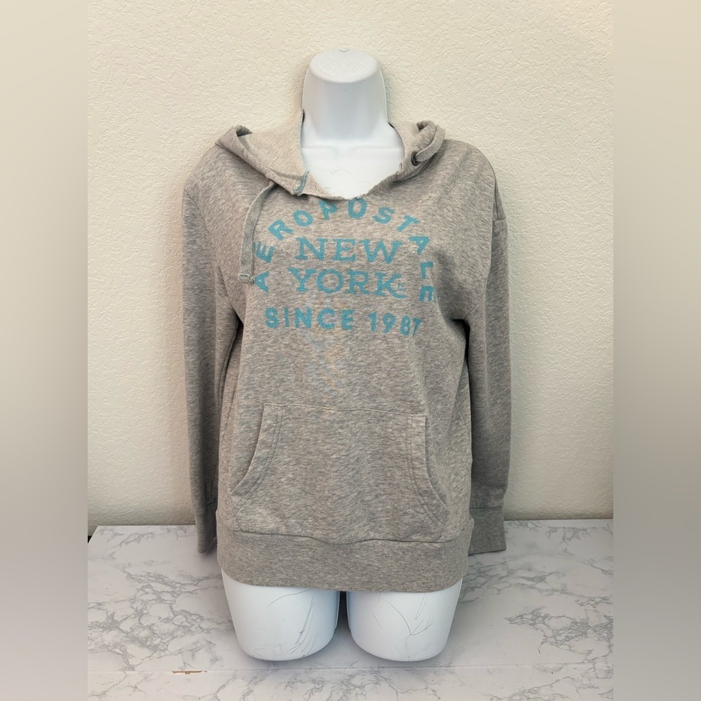 Aeropostale 1987 NY Women’s Pullover Hoodie Gray Size Medium  Raw Hem​​